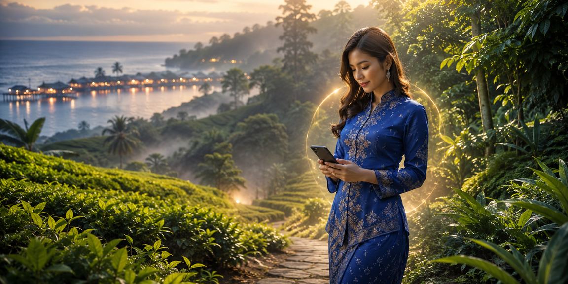 Pemain wanita Malaysia bermain kasino mudah alih dalam pakaian baju kurung